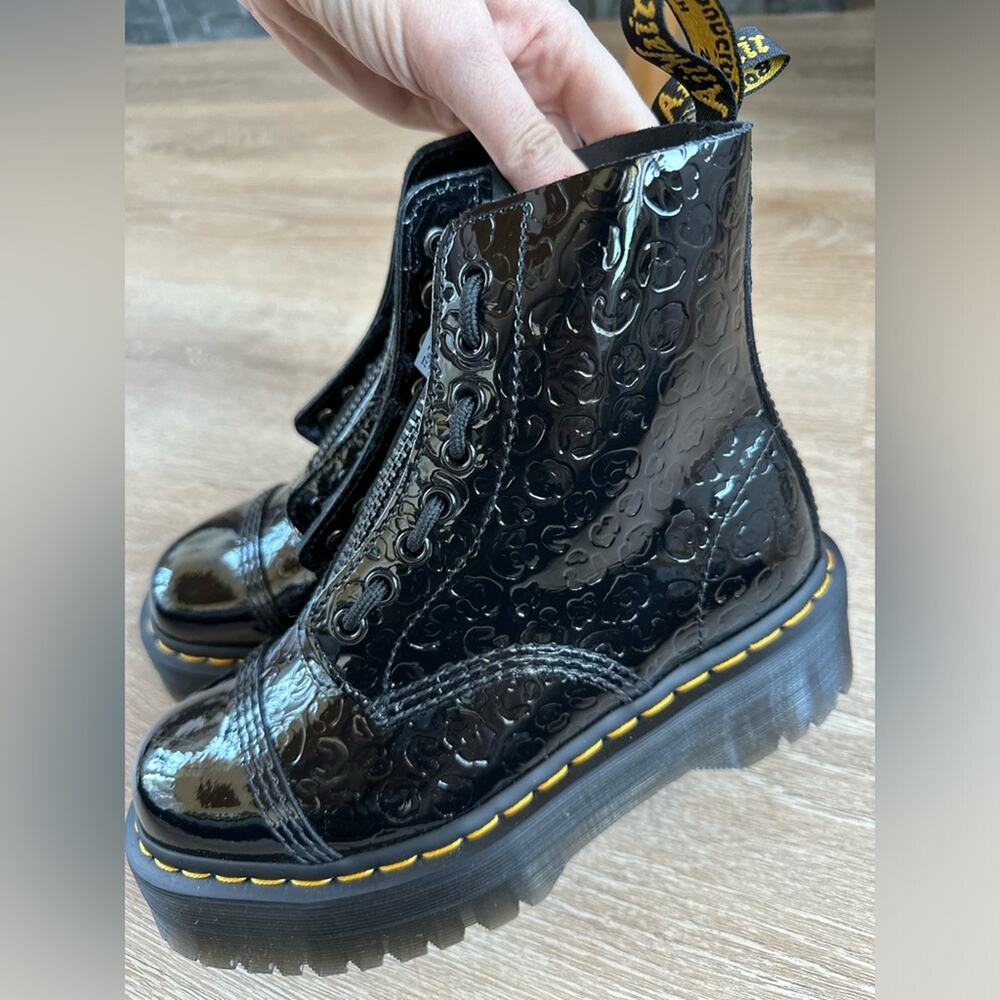 Dr. Martens Glossy Black Embossed Ankle Boots - Picture 6 of 14